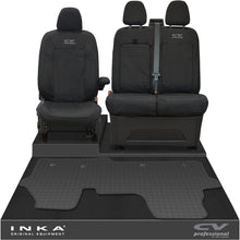 Load image into Gallery viewer, The All New Ford Transit Custom Front 1+2 Tailored Waterproof Seat Covers & Tailored Rubber Mat Black MY 2024+(Choice of 7 Colours) - CV Professional Embroidery