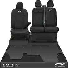 Load image into Gallery viewer, The All New Ford Transit Custom Front 1+2 Tailored Waterproof Seat Covers & Tailored Rubber Mat Black MY 2024+(Choice of 7 Colours) - CV Professional Embroidery