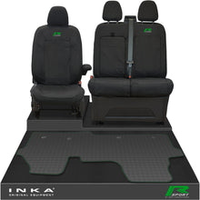 Load image into Gallery viewer, The All New Ford Transit Custom Front 1+2 Tailored Waterproof Seat Covers & Tailored Rubber Mat Black MY 2024+(Choice of 7 Colours) - R-SPORT Embroidery