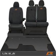 Load image into Gallery viewer, The All New Ford Transit Custom Front 1+2 Tailored Waterproof Seat Covers & Tailored Rubber Mat Black MY 2024+(Choice of 7 Colours) - R-SPORT Embroidery