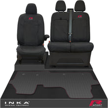 Load image into Gallery viewer, The All New Ford Transit Custom Front 1+2 Tailored Waterproof Seat Covers & Tailored Rubber Mat Black MY 2024+(Choice of 7 Colours) - R-SPORT Embroidery