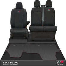Load image into Gallery viewer, The All New Ford Transit Custom Front 1+2 Tailored Waterproof Seat Covers & Tailored Rubber Mat Black MY 2024+(Choice of 7 Colours) - S-TECH Embroidery