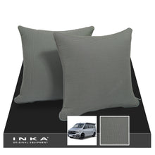 Load image into Gallery viewer, VW California T6.1, T6, T5.1, T5 Ocean, Coast, Beach, SE, Surf INKA Tailored Front & Rear Seat Covers Set Second Skin Black With Grey Vision centres With Embroidery MY14 Onwards