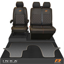 Load image into Gallery viewer, VW Transporter T6.1, T6, T5.1 Front 1+2 Bentley Diamond Quilt Leatherette Tailored Seat Covers & Tailored Rubber Mat Black MY 2015 Onwards (Choice of 7 Colours)