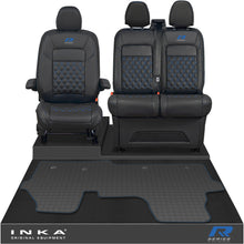 Load image into Gallery viewer, New VW Transporter T7 Panel Van Front 1+2 Bentley Diamond Quilt Leatherette Tailored Seat Covers & Tailored Rubber Mat Black MY25 Onwards R Series Embroidery