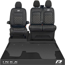 Load image into Gallery viewer, New VW Transporter T7 Panel Van Front 1+2 Bentley Diamond Quilt Leatherette Tailored Seat Covers & Tailored Rubber Mat Black MY25 Onwards R Series Embroidery