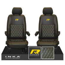 Load image into Gallery viewer, New VW Transporter T6.1, T6, T5.1 Front 1+1 Bentley Diamond Quilt Tailored Leatherette Seat Covers Black Fits Panel Van & Kombi