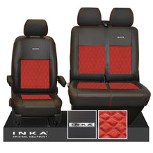 Load image into Gallery viewer, VW Transporter T6.1, T6, T5.1 Front 1+2 INKA Steel Badge Leatherette Suedetara Tailored Seat Covers Black Fits Panel Van & Kombi