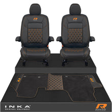 Load image into Gallery viewer, New VW Transporter T7 Panel Van INKA Front Bentley Leatherette Tailored Seat Covers & Matching Tailored Floor Mat Black MY25 Onwards - R-Series Embroidery