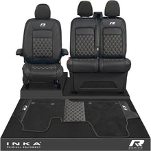 Load image into Gallery viewer, New VW Transporter T7 Panel Van INKA Front Bentley Leatherette Tailored Seat Covers & Matching Tailored Floor Mat Black MY25 Onwards - R-Series Embroidery