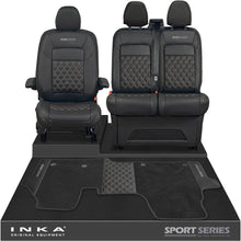 Load image into Gallery viewer, New VW Transporter T7 Panel Van INKA Front Bentley Leatherette Tailored Seat Covers & Matching Tailored Floor Mat Black MY25 Onwards - Sport-Series Embroidery