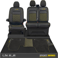 Load image into Gallery viewer, New VW Transporter T7 Panel Van INKA Front Bentley Leatherette Tailored Seat Covers & Matching Tailored Floor Mat Black MY25 Onwards - Sport-Series Embroidery