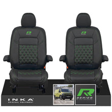 Load image into Gallery viewer, New VW Transporter T7 Panel Van INKA Front Bentley Leatherette Tailored Seat Cover Set Black MY25 Onwards - R-Series Embroidery