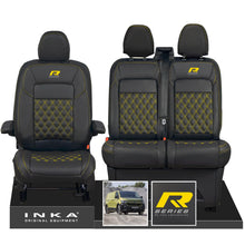 Load image into Gallery viewer, New VW Transporter T7 Panel Van INKA Front Bentley Leatherette Tailored Seat Cover Set Black MY25 Onwards - R-Series Embroidery