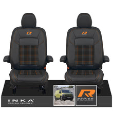 Load image into Gallery viewer, New VW Transporter T7 Panel Van INKA Front Leatherette Tartan Tailored Seat Cover Set Black MY25 Onwards - R-Series Embroidery