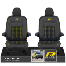Load image into Gallery viewer, New VW Transporter T7 Panel Van INKA Front Leatherette Tartan Tailored Seat Cover Set Black MY25 Onwards - R-Series Embroidery