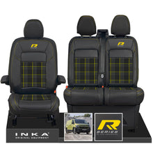 Load image into Gallery viewer, New VW Transporter T7 Panel Van INKA Front Leatherette Tartan Tailored Seat Cover Set Black MY25 Onwards - R-Series Embroidery