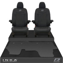 Load image into Gallery viewer, New VW Transporter T7 Panel Van INKA Front Set Tailored Waterproof Seat Covers & Tailored Rubber Mat Black MY25 Onwards - R-Series Embroidery