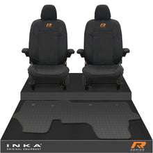 Load image into Gallery viewer, New VW Transporter T7 Panel Van INKA Front Set Tailored Waterproof Seat Covers & Tailored Rubber Mat Black MY25 Onwards - R-Series Embroidery