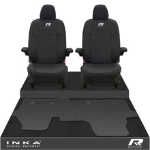 Load image into Gallery viewer, New VW Transporter T7 Panel Van INKA Front Set Tailored Waterproof Seat Covers & Tailored Rubber Mat Black MY25 Onwards - R-Series Embroidery