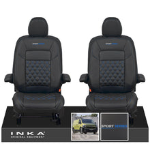 Load image into Gallery viewer, New VW Transporter T7 Panel Van INKA Front Bentley Leatherette Tailored Seat Cover Set Black MY25 Onwards - Sport-Series Embroidery
