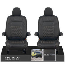 Load image into Gallery viewer, New VW Transporter T7 Panel Van INKA Front Bentley Leatherette Tailored Seat Cover Set Black MY25 Onwards - Sport-Series Embroidery