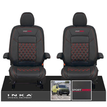 Load image into Gallery viewer, New VW Transporter T7 Panel Van INKA Front Bentley Leatherette Tailored Seat Cover Set Black MY25 Onwards - Sport-Series Embroidery