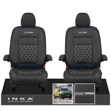 Load image into Gallery viewer, New VW Transporter T7 Panel Van INKA Front Bentley Leatherette Tailored Seat Cover Set Black MY25 Onwards - Sport-Series Embroidery