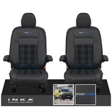 Load image into Gallery viewer, New VW Transporter T7 Panel Van INKA Front Leatherette Tartan Tailored Seat Cover Set Black MY25 Onwards - Sport-Series Embroidery