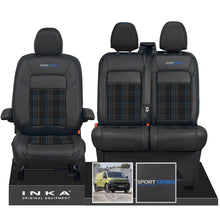 Load image into Gallery viewer, New VW Transporter T7 Panel Van INKA Front Leatherette Tartan Tailored Seat Cover Set Black MY25 Onwards - Sport-Series Embroidery