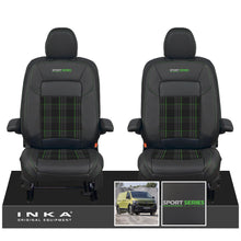 Load image into Gallery viewer, New VW Transporter T7 Panel Van INKA Front Leatherette Tartan Tailored Seat Cover Set Black MY25 Onwards - Sport-Series Embroidery