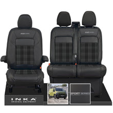 Load image into Gallery viewer, New VW Transporter T7 Panel Van INKA Front Leatherette Tartan Tailored Seat Cover Set Black MY25 Onwards - Sport-Series Embroidery