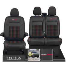 Load image into Gallery viewer, New VW Transporter T7 Panel Van INKA Front Leatherette Tartan Tailored Seat Cover Set Black MY25 Onwards - Sport-Series Embroidery