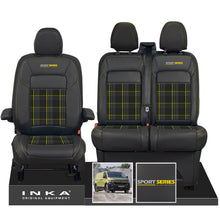 Load image into Gallery viewer, New VW Transporter T7 Panel Van INKA Front Leatherette Tartan Tailored Seat Cover Set Black MY25 Onwards - Sport-Series Embroidery