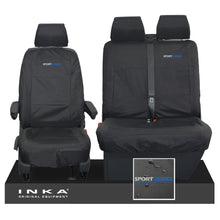 Load image into Gallery viewer, VW Transporter T6.1,T6,T5.1 INKA Front Set 1+2 Tailored Waterproof Seat Covers Black - Sport-Series Embroidery
