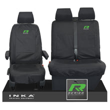 Load image into Gallery viewer, VW Transporter Shuttle T6.1, T6 Front 1+2 Tailored Waterproof Seat Covers Black MY-15-23 - R-Series Embroidery