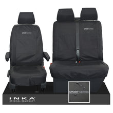 Load image into Gallery viewer, VW Transporter T6.1,T6,T5.1 INKA Front Set 1+2 Tailored Waterproof Seat Covers Black - Sport-Series Embroidery