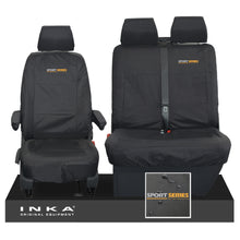 Load image into Gallery viewer, VW Transporter T6.1,T6,T5.1 INKA Front Set 1+2 Tailored Waterproof Seat Covers Black - Sport-Series Embroidery