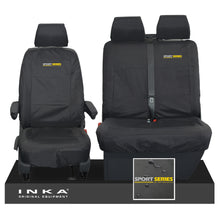 Load image into Gallery viewer, VW Transporter T6.1,T6,T5.1 INKA Front Set 1+2 Tailored Waterproof Seat Covers Black - Sport-Series Embroidery
