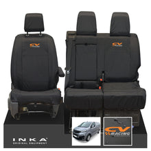 Load image into Gallery viewer, Vauxhall Opel Vivaro INKA Front 1+2 Tailored Waterproof Seat Covers Black MY19 to present - CV Racing Embroidery