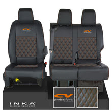 Load image into Gallery viewer, Vauxhall Vivaro MK3 INKA Bentley Diamond Quilt Leatherette Front 1+2 Tailored Seat Covers Black MY19 To Present - CV Professional Embroidery