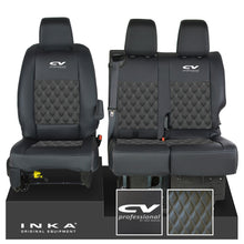 Load image into Gallery viewer, Vauxhall Vivaro MK3 INKA Bentley Diamond Quilt Leatherette Front 1+2 Tailored Seat Covers Black MY19 To Present - CV Professional Embroidery