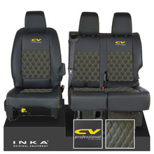 Load image into Gallery viewer, Vauxhall Vivaro MK3 INKA Bentley Diamond Quilt Leatherette Front 1+2 Tailored Seat Covers Black MY19 To Present - CV Professional Embroidery
