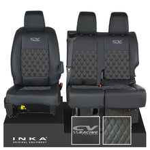 Load image into Gallery viewer, Vauxhall Vivaro MK3 INKA Bentley Diamond Quilt Leatherette Front 1+2 Tailored Seat Covers Black MY19 To Present - CV Racing Embroidery