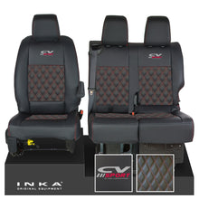 Load image into Gallery viewer, Vauxhall Vivaro MK3 INKA Bentley Diamond Quilt Leatherette Front 1+2 Tailored Seat Covers Black MY19 To Present - CV Sport Embroidery