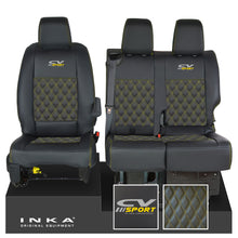 Load image into Gallery viewer, Vauxhall Vivaro MK3 INKA Bentley Diamond Quilt Leatherette Front 1+2 Tailored Seat Covers Black MY19 To Present - CV Sport Embroidery