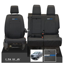 Load image into Gallery viewer, Vauxhall Opel Vivaro INKA Front 1+2 Tailored Waterproof Seat Covers Black MY19 to present - Sport-Series Embroidery