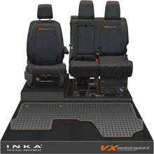 Load image into Gallery viewer, Vauxhall Opel Vivaro INKA Front 1+2 Tailored Waterproof Seat Covers & Tailored Rubber Mat Black MY19 to Present - CV Motorsport Embroidery