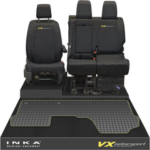 Load image into Gallery viewer, Vauxhall Opel Vivaro INKA Front 1+2 Tailored Waterproof Seat Covers & Tailored Rubber Mat Black MY19 to Present - CV Motorsport Embroidery