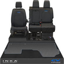 Load image into Gallery viewer, Vauxhall Opel Vivaro INKA Front 1+2 Tailored Waterproof Seat Covers & Tailored Rubber Mat Black MY19 to Present - CV Professional Embroidery